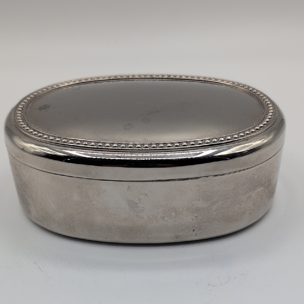Elegant Silver Toned Oval Trinket Jewelry Box